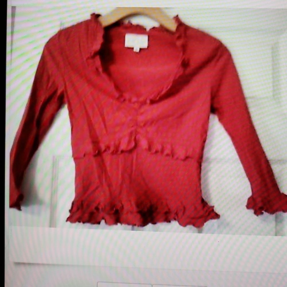 Cache Red Ruffle Trim Blouse Top Size S XS